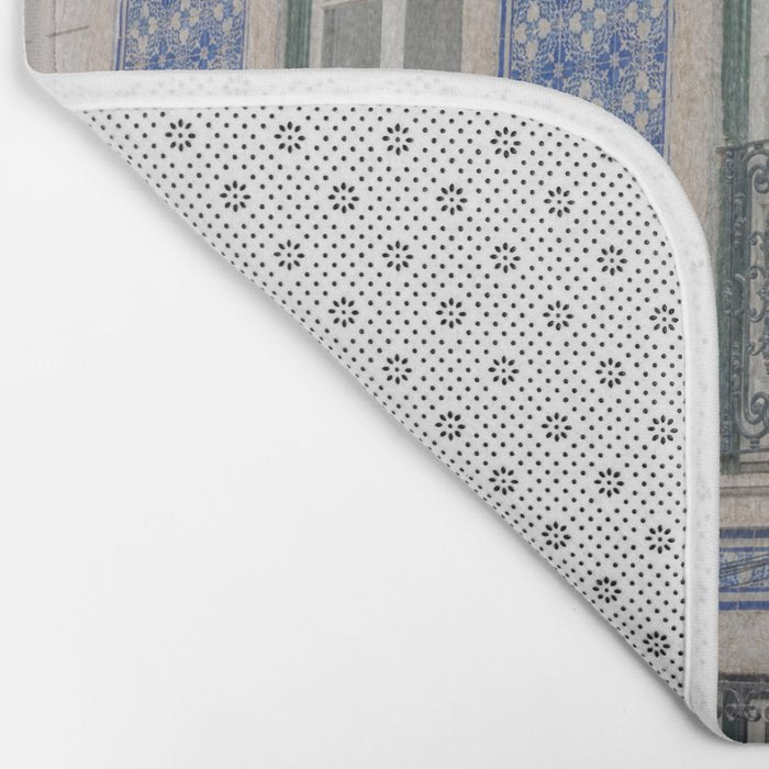 Blue azulejos on a corner building in Alfama, Lisbon, Portugal - street and travel photography Bath Mat Gallery Image 2