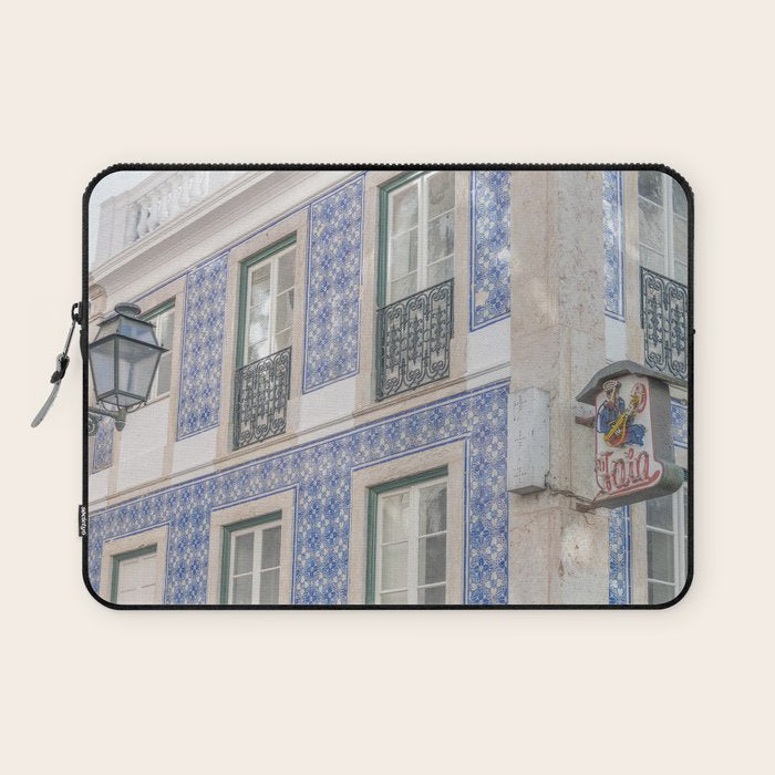 Blue azulejos on a corner building in Alfama, Lisbon, Portugal - street and travel photography Laptop Sleeve Gallery Image 1