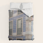 Blue azulejos on a corner building in Alfama, Lisbon, Portugal - street and travel photography Comforter Gallery Image 6