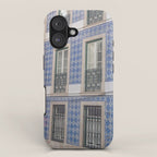 Blue azulejos on a corner building in Alfama, Lisbon, Portugal - street and travel photography iPhone Case Gallery Image 1
