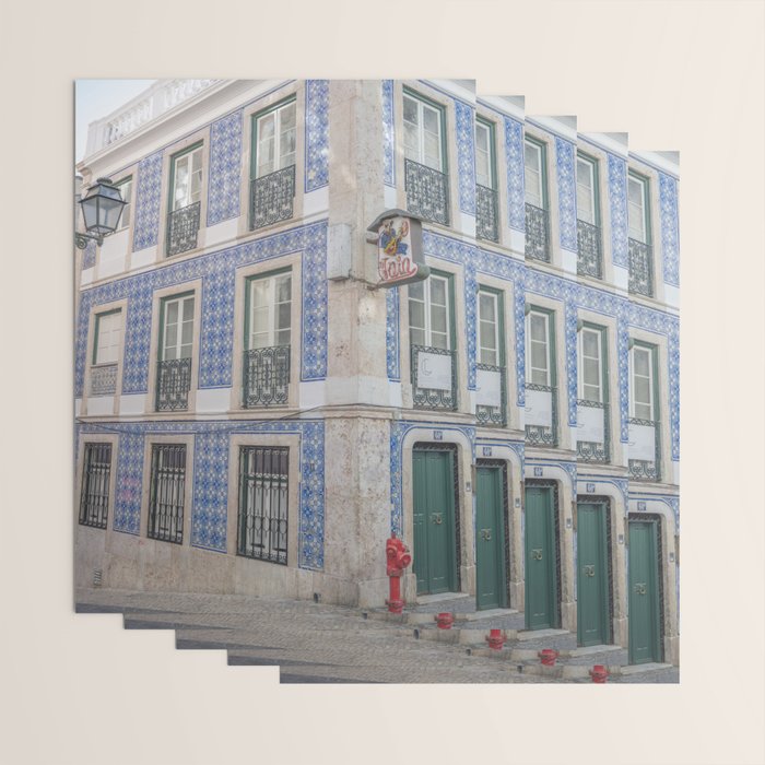 Blue azulejos on a corner building in Alfama, Lisbon, Portugal - street and travel photography Wrapping Paper Gallery Image 3