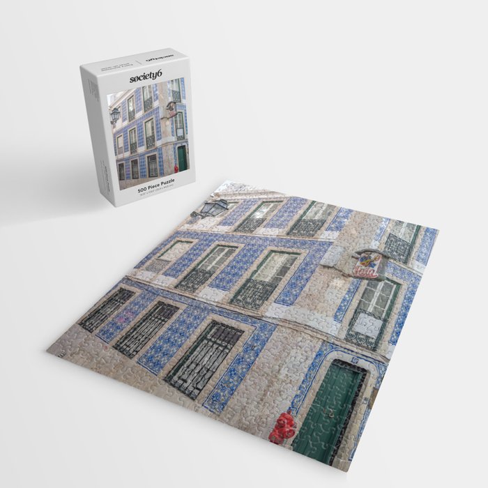 Blue azulejos on a corner building in Alfama, Lisbon, Portugal - street and travel photography Jigsaw Puzzle Gallery Image 2