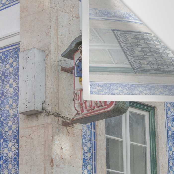 Blue azulejos on a corner building in Alfama, Lisbon, Portugal - street and travel photography Wall Tapestry Gallery Image 3