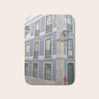 Blue azulejos on a corner building in Alfama, Lisbon, Portugal - street and travel photography Bath Mat Gallery Image 1