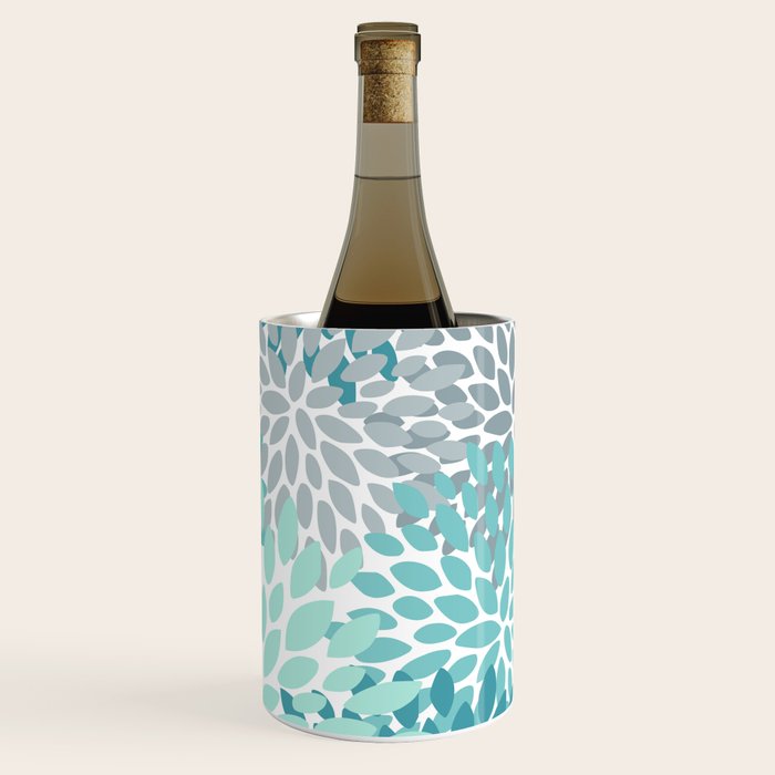 Festive, Floral, Color Block, Teal, Turquoise, Gray Wine Chiller Gallery Image 3