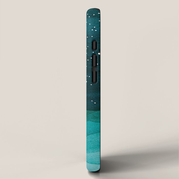Starry Ocean, teal sailboat watercolor sea waves night iPhone Case Gallery Image 2