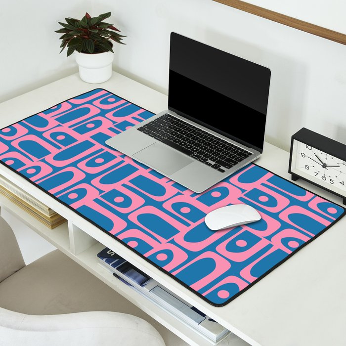 Mid Century Modern Piquet Abstract Multi Pattern in Colorful Pink and Blue Desk Mat Gallery Image 2