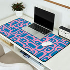 Mid Century Modern Piquet Abstract Multi Pattern in Colorful Pink and Blue Desk Mat Gallery Image 2