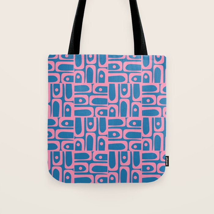 Mid Century Modern Piquet Abstract Multi Pattern in Colorful Pink and Blue Tote Bag Gallery Image 1