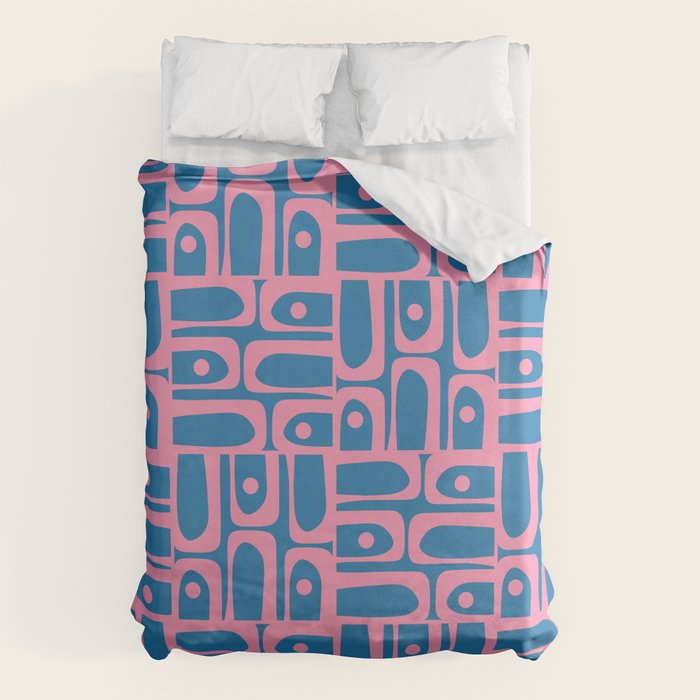 Mid Century Modern Piquet Abstract Multi Pattern in Colorful Pink and Blue Duvet Cover Gallery Image 6