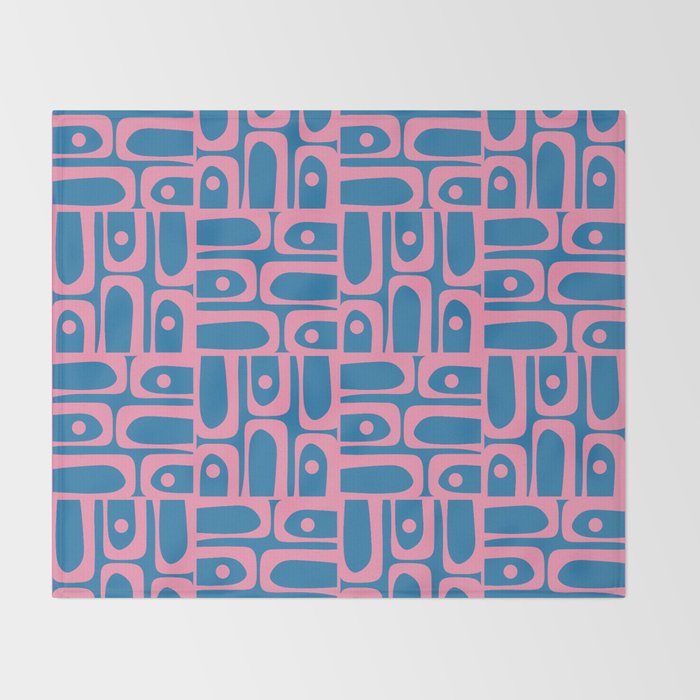 Mid Century Modern Piquet Abstract Multi Pattern in Colorful Pink and Blue Throw Blanket Gallery Image 2