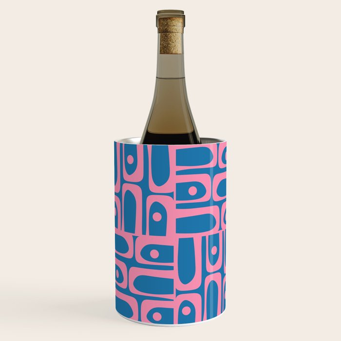 Mid Century Modern Piquet Abstract Multi Pattern in Colorful Pink and Blue Wine Chiller Gallery Image 2