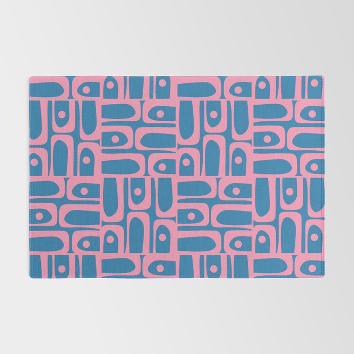 Mid Century Modern Piquet Abstract Multi Pattern in Colorful Pink and Blue Rug Gallery Image 2