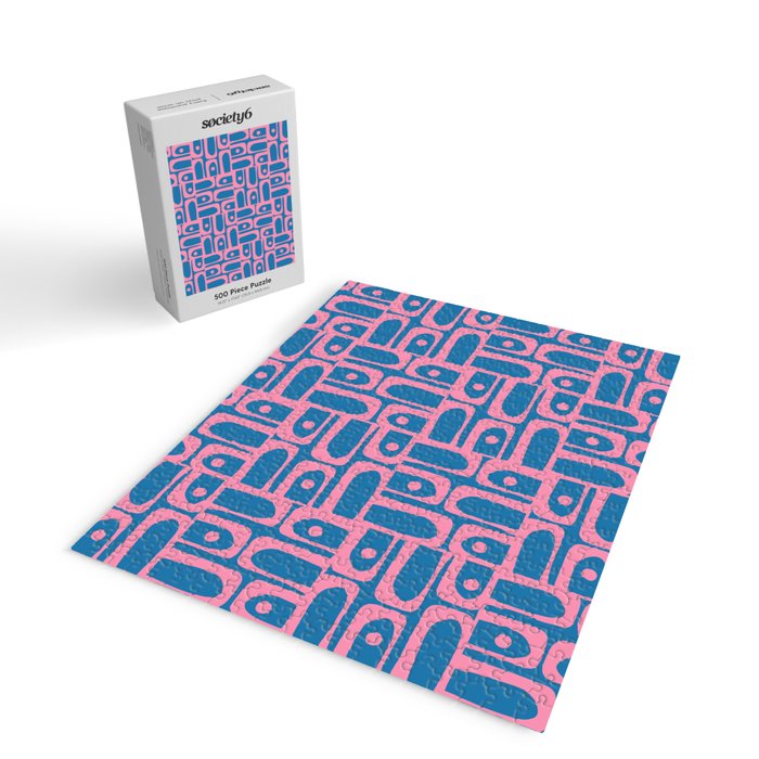 Mid Century Modern Piquet Abstract Multi Pattern in Colorful Pink and Blue Jigsaw Puzzle Gallery Image 2