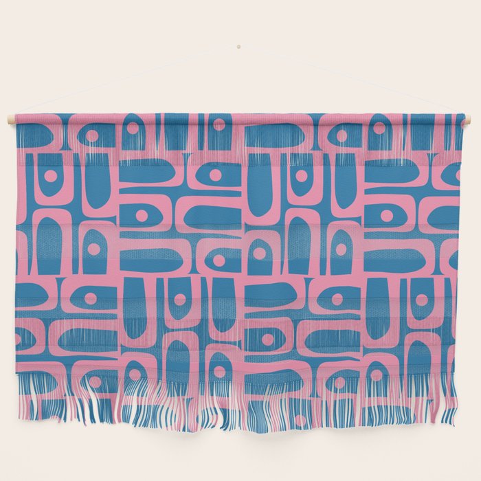 Mid Century Modern Piquet Abstract Multi Pattern in Colorful Pink and Blue Wall Hanging Gallery Image 1