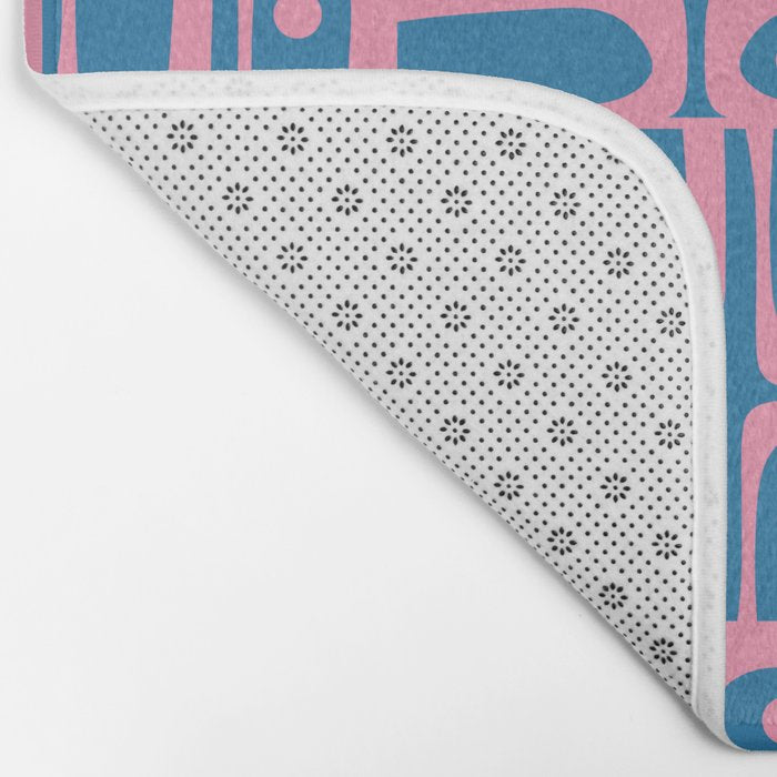 Mid Century Modern Piquet Abstract Multi Pattern in Colorful Pink and Blue Bath Mat Gallery Image 2