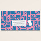 Mid Century Modern Piquet Abstract Multi Pattern in Colorful Pink and Blue Desk Mat Gallery Image 1