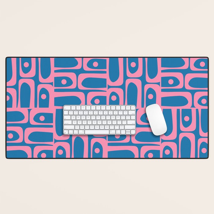 Mid Century Modern Piquet Abstract Multi Pattern in Colorful Pink and Blue Desk Mat Gallery Image 1
