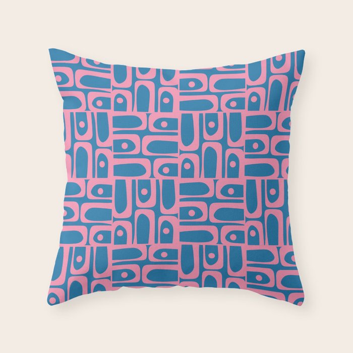 Mid Century Modern Piquet Abstract Multi Pattern in Colorful Pink and Blue Throw Pillow Gallery Image 6