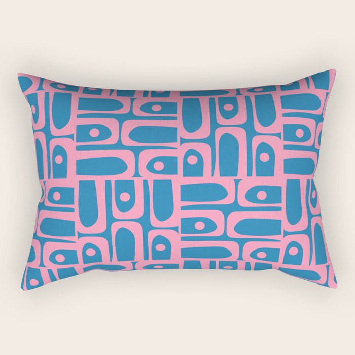 Mid Century Modern Piquet Abstract Multi Pattern in Colorful Pink and Blue Rectangular Pillow Gallery Image 1