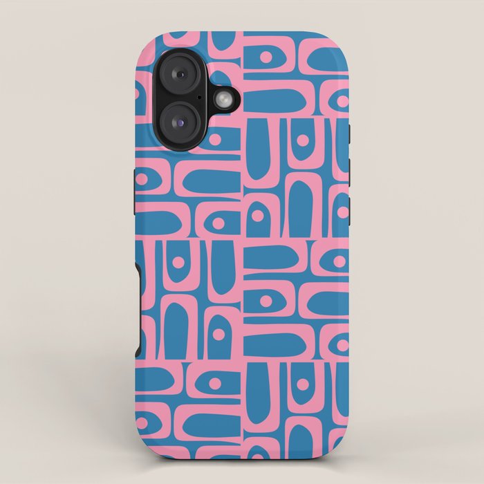 Mid Century Modern Piquet Abstract Multi Pattern in Colorful Pink and Blue iPhone Case Gallery Image 1
