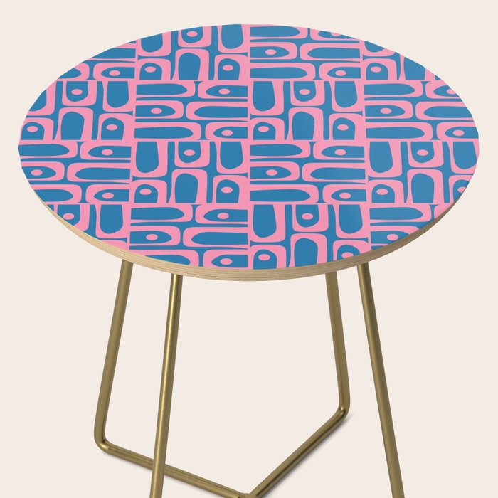 Mid Century Modern Piquet Abstract Multi Pattern in Colorful Pink and Blue Side Table Gallery Image 2