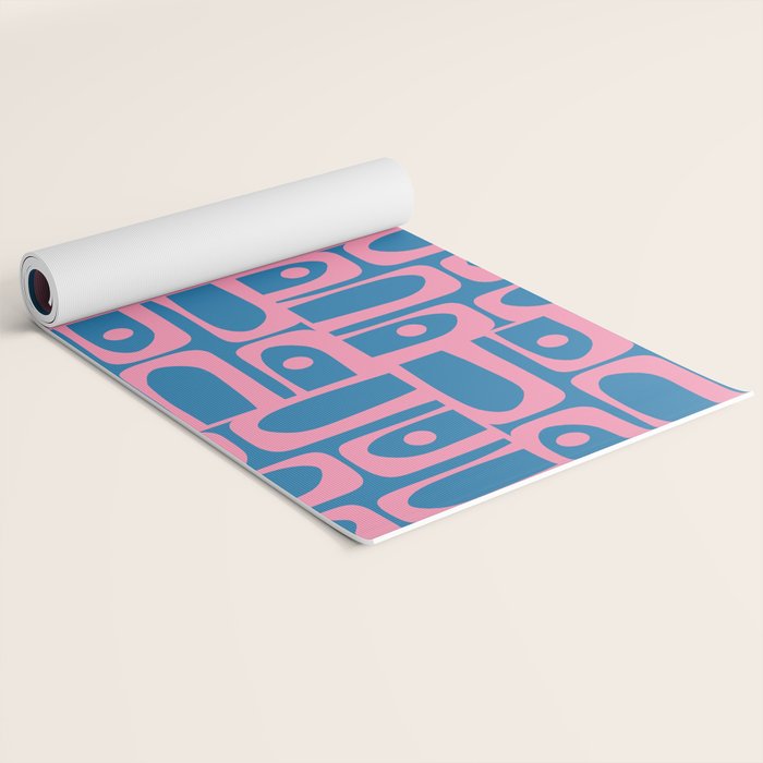 Mid Century Modern Piquet Abstract Multi Pattern in Colorful Pink and Blue Yoga Mat Gallery Image 2