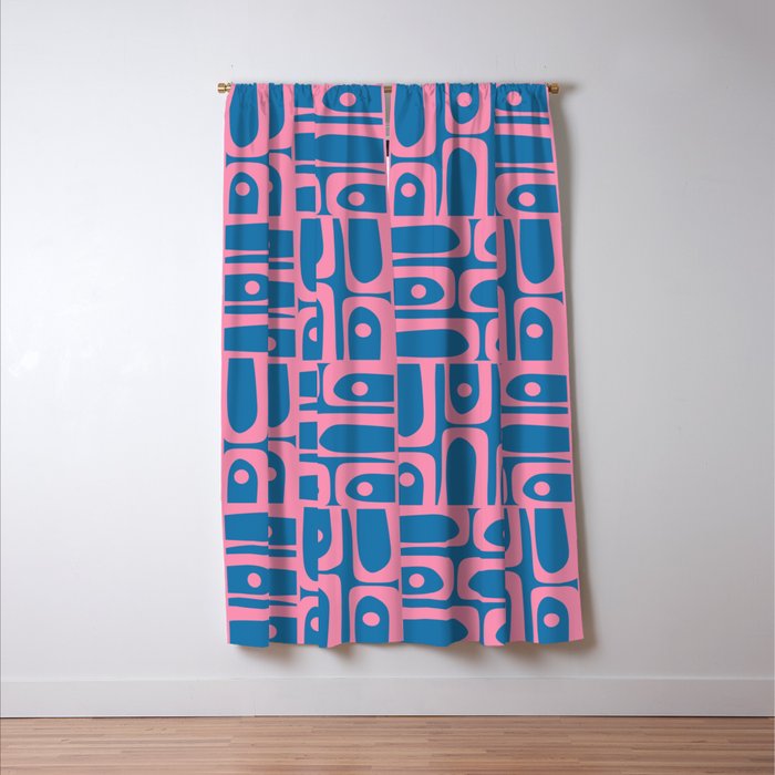 Mid Century Modern Piquet Abstract Multi Pattern in Colorful Pink and Blue Window Curtain Gallery Image 3
