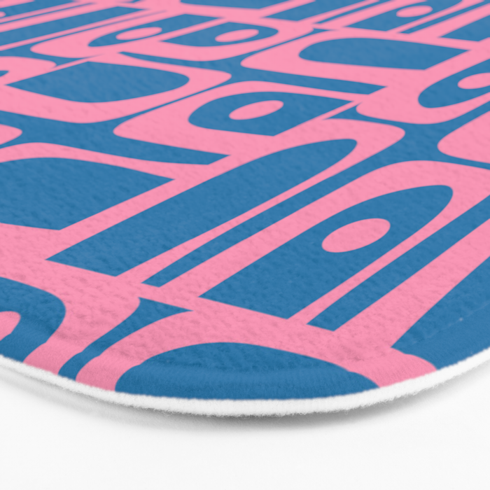 Mid Century Modern Piquet Abstract Multi Pattern in Colorful Pink and Blue Bath Mat Gallery Image 3