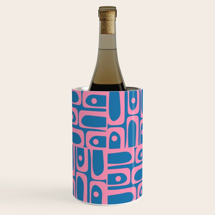 Mid Century Modern Piquet Abstract Multi Pattern in Colorful Pink and Blue Wine Chiller Gallery Image 1