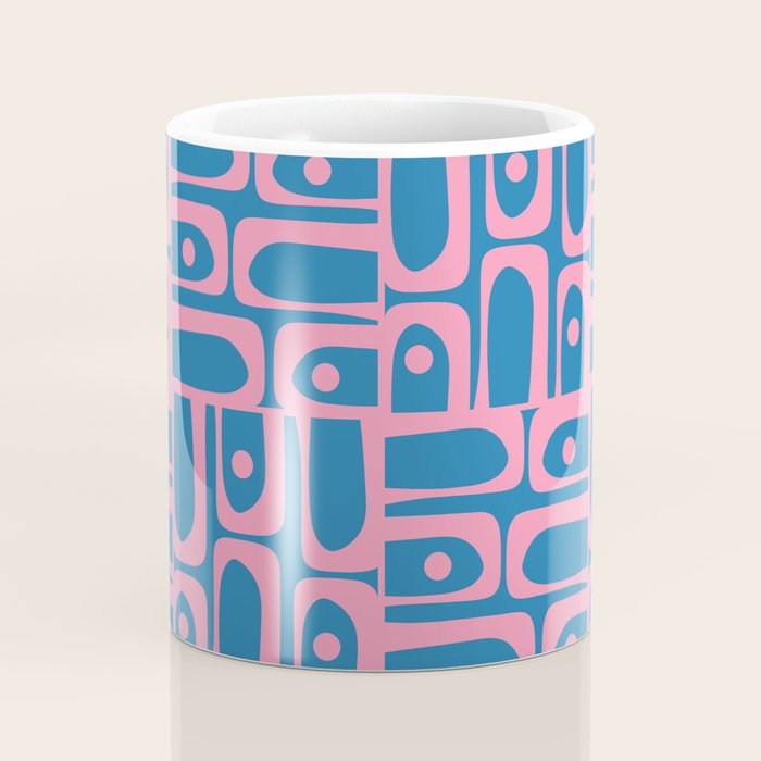 Mid Century Modern Piquet Abstract Multi Pattern in Colorful Pink and Blue Coffee Mug Gallery Image 4