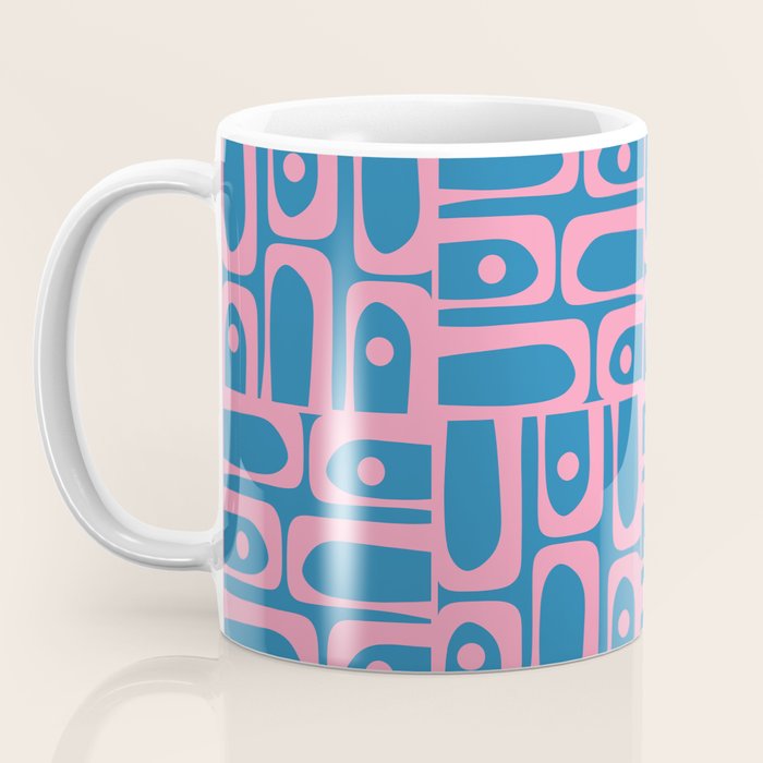Mid Century Modern Piquet Abstract Multi Pattern in Colorful Pink and Blue Coffee Mug Gallery Image 3