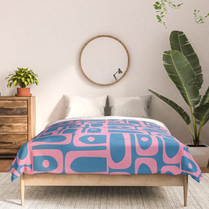 Mid Century Modern Piquet Abstract Multi Pattern in Colorful Pink and Blue Comforter Gallery Image 3