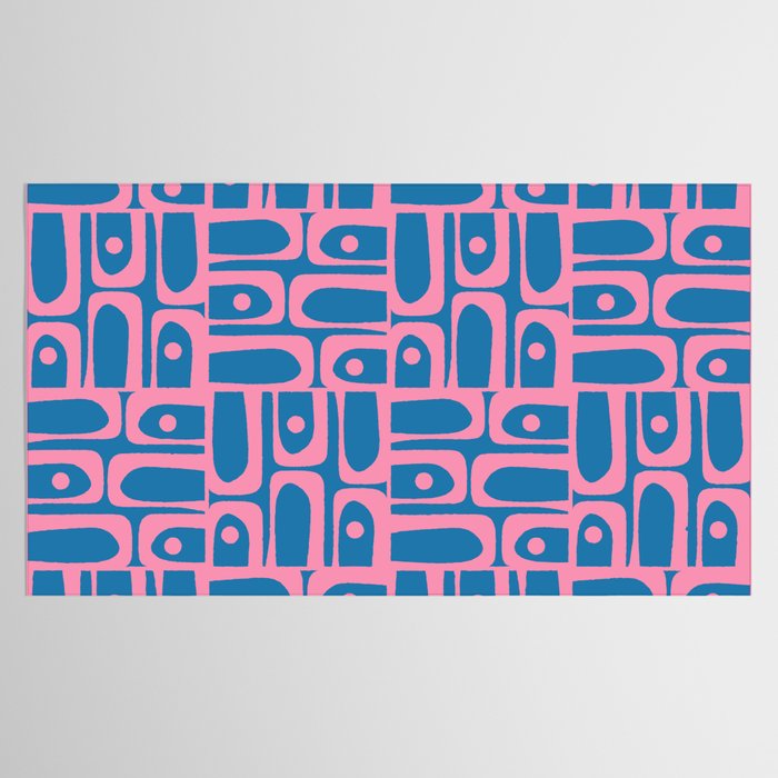 Mid Century Modern Piquet Abstract Multi Pattern in Colorful Pink and Blue Tablecloth Gallery Image 2