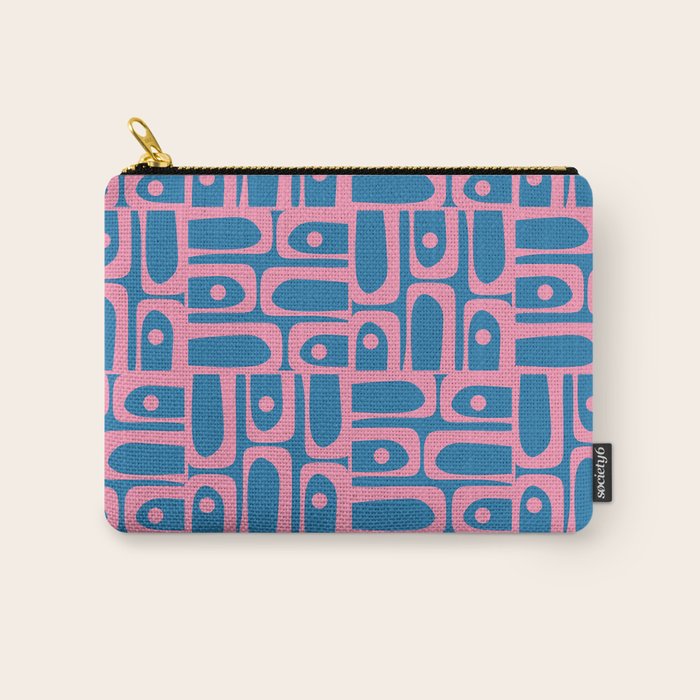 Mid Century Modern Piquet Abstract Multi Pattern in Colorful Pink and Blue Carry All Pouch Gallery Image 1
