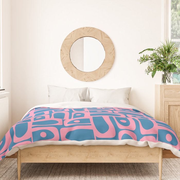 Mid Century Modern Piquet Abstract Multi Pattern in Colorful Pink and Blue Duvet Cover Gallery Image 3