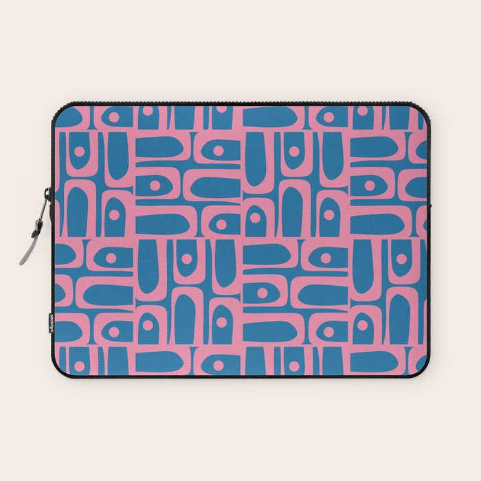 Mid Century Modern Piquet Abstract Multi Pattern in Colorful Pink and Blue Laptop Sleeve Gallery Image 1