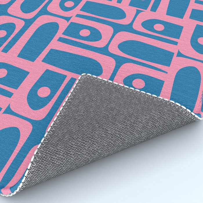 Mid Century Modern Piquet Abstract Multi Pattern in Colorful Pink and Blue Rug Gallery Image 4