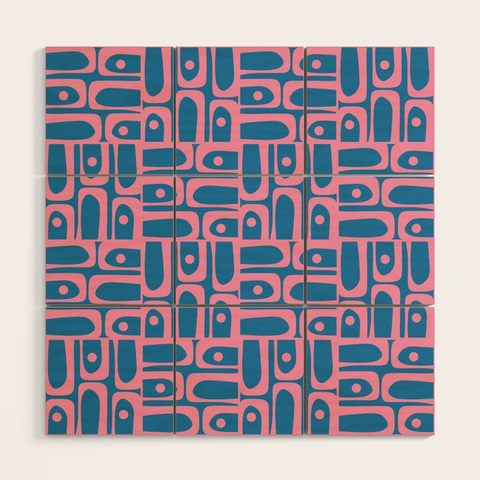 Mid Century Modern Piquet Abstract Multi Pattern in Colorful Pink and Blue Wood Wall Art Gallery Image 1