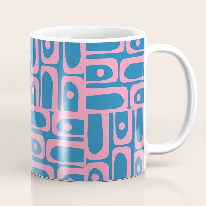 Mid Century Modern Piquet Abstract Multi Pattern in Colorful Pink and Blue Coffee Mug Gallery Image 1