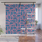 Mid Century Modern Piquet Abstract Multi Pattern in Colorful Pink and Blue Wall Mural Gallery Image 1