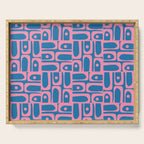 Mid Century Modern Piquet Abstract Multi Pattern in Colorful Pink and Blue Serving Tray Gallery Image 1