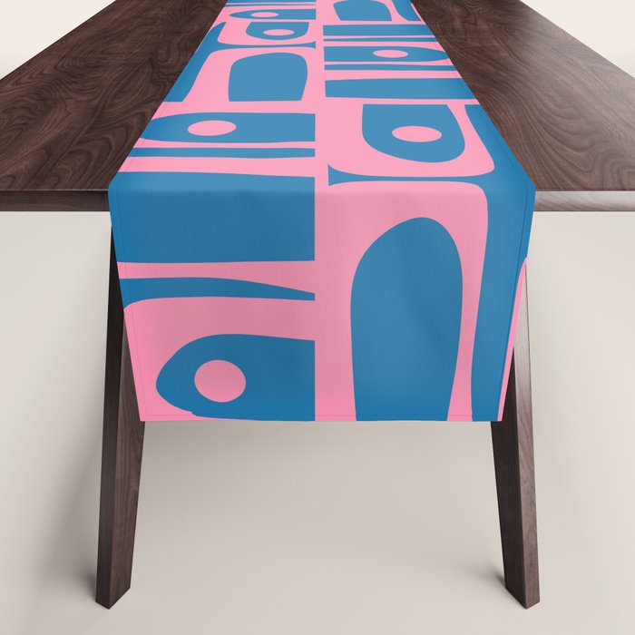 Mid Century Modern Piquet Abstract Multi Pattern in Colorful Pink and Blue Table Runner Gallery Image 1