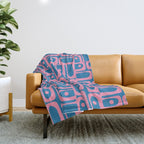 Mid Century Modern Piquet Abstract Multi Pattern in Colorful Pink and Blue Throw Blanket Gallery Image 1