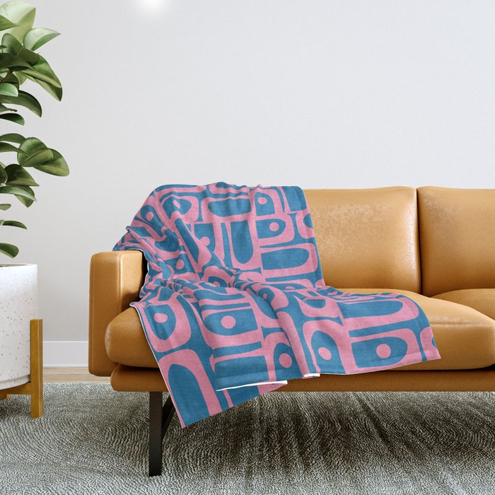 Mid Century Modern Piquet Abstract Multi Pattern in Colorful Pink and Blue Throw Blanket Gallery Image 1