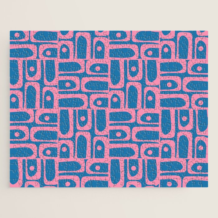 Mid Century Modern Piquet Abstract Multi Pattern in Colorful Pink and Blue Jigsaw Puzzle Gallery Image 1