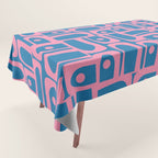 Mid Century Modern Piquet Abstract Multi Pattern in Colorful Pink and Blue Tablecloth Gallery Image 1