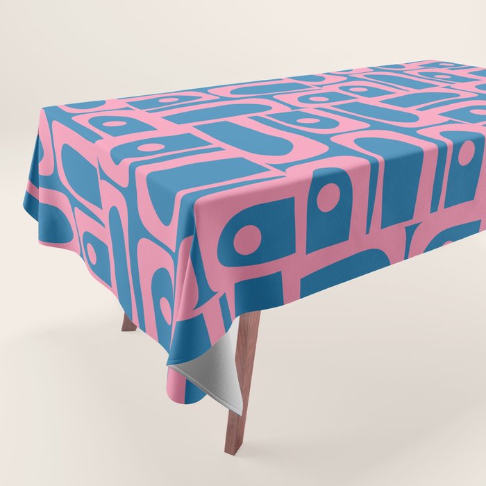 Mid Century Modern Piquet Abstract Multi Pattern in Colorful Pink and Blue Tablecloth Gallery Image 1
