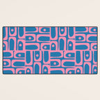 Mid Century Modern Piquet Abstract Multi Pattern in Colorful Pink and Blue Desk Mat Gallery Image 3