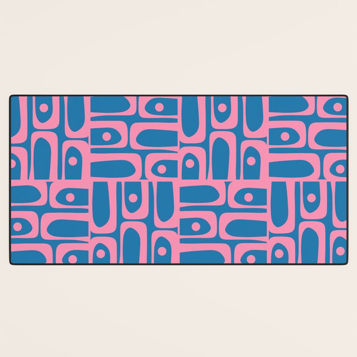 Mid Century Modern Piquet Abstract Multi Pattern in Colorful Pink and Blue Desk Mat Gallery Image 3